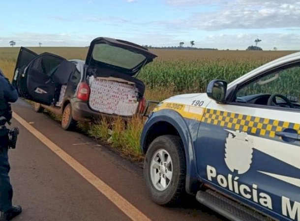 PM apreende quase 2 mil pacotes de cigarros contrabandeados na MS-378 entre Laguna e Nova América