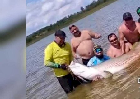 Grupo de pescadores captura dois pirarucus gigantes em município de São Paulo>