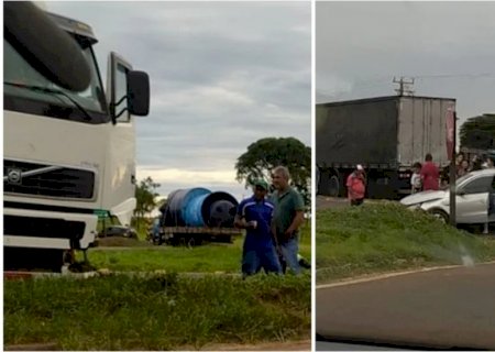 Acidente entre caminhão e carro em entroncamento da BR-163 deixa feridos em MS 