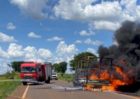 VÍDEO: Em Caarapó, caminhão pega fogo em rodovia e chamas se alastram por vegetação>