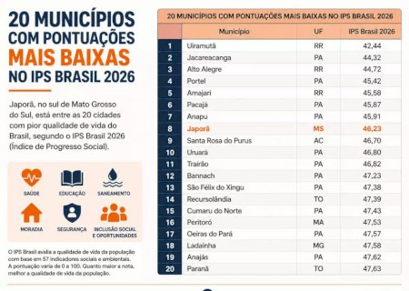 Cidade de MS est&aacute; entre as 20 onde &eacute; mais dif&iacute;cil viver no Brasil