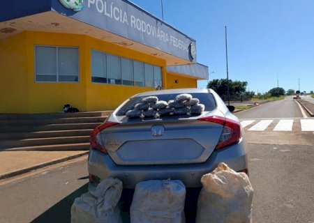 PRF apreende 50 quilos de skunk em Caarapó; mulher transportava droga com a filha menor em carro roubado>